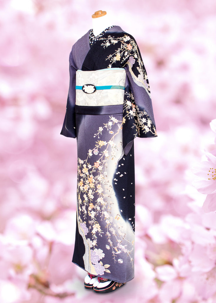 1545.桜づくし 桜吹雪 訪問着 共八掛 袷 トールサイズ 正絹 着物